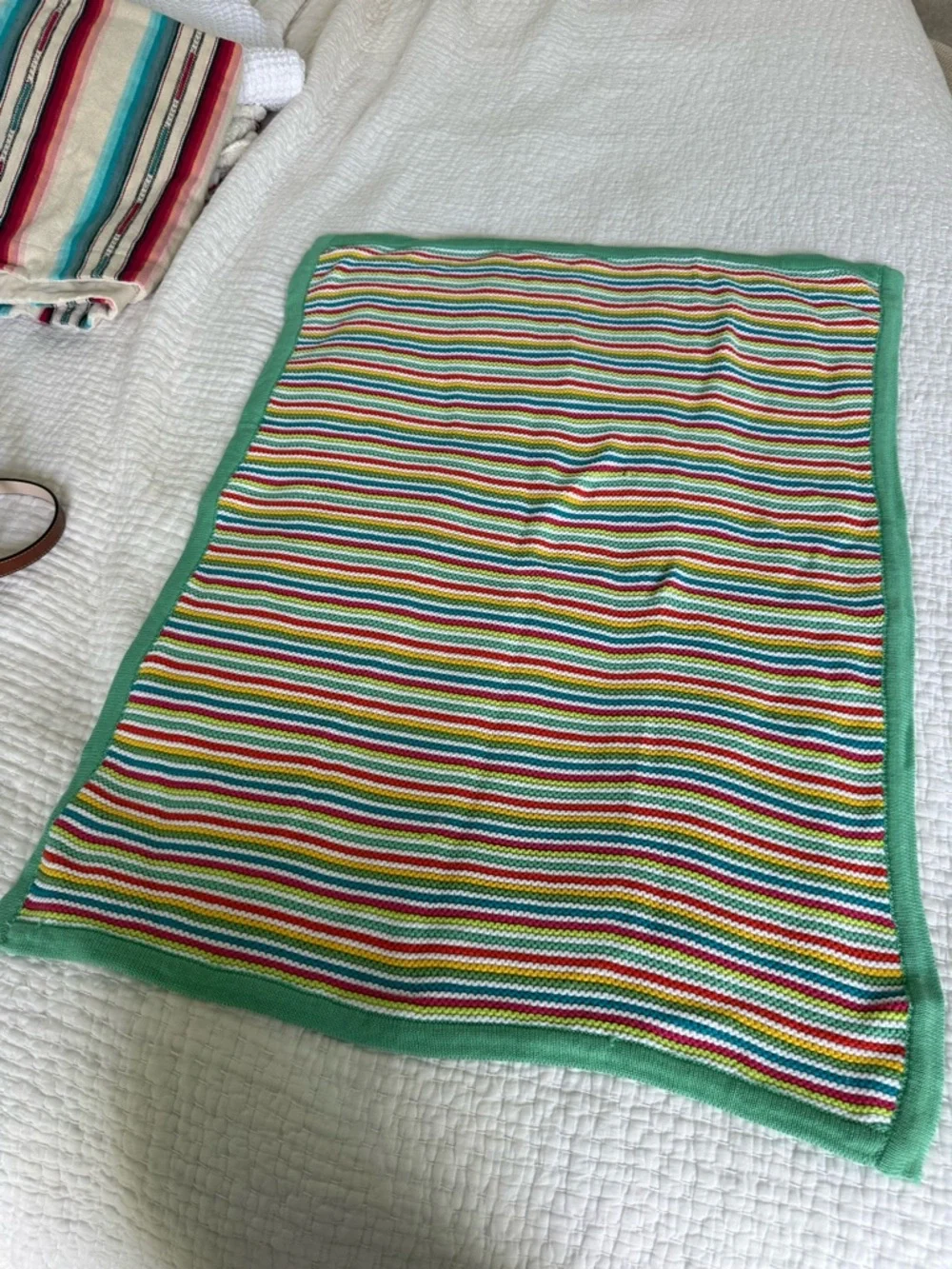 Kids Striped Knit Blanket - Green Trim